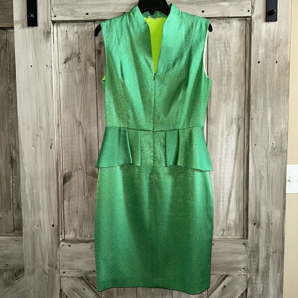 Tahari Peplum Waist Ruffle Pencil Dress Vibrant Green